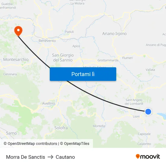 Morra De Sanctis to Cautano map
