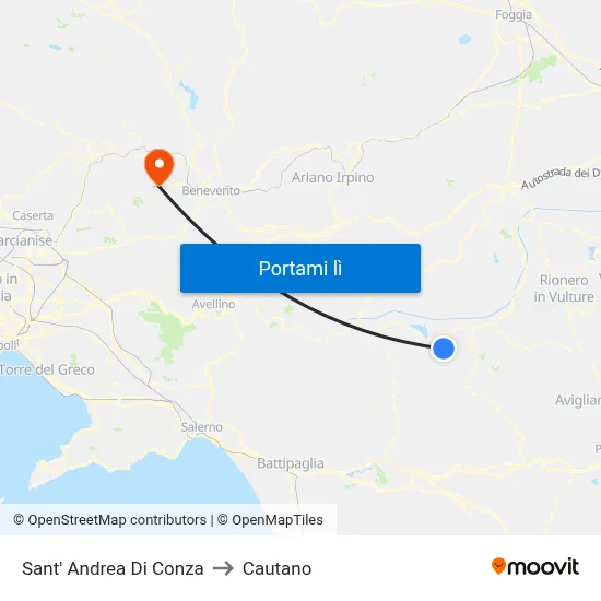 Sant' Andrea Di Conza to Cautano map