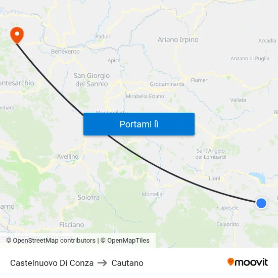 Castelnuovo Di Conza to Cautano map