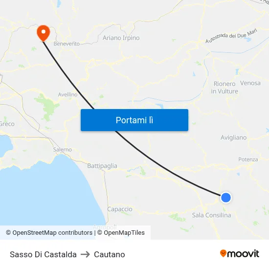 Sasso Di Castalda to Cautano map
