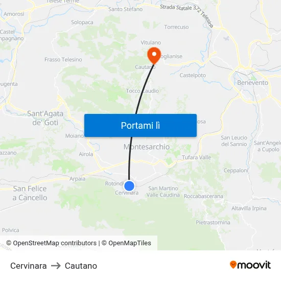 Cervinara to Cautano map