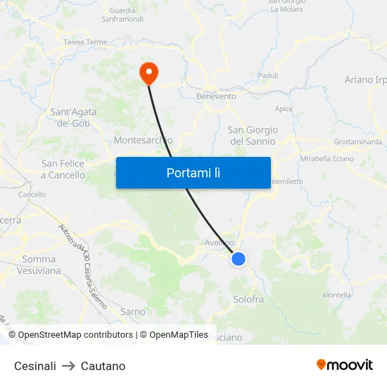 Cesinali to Cautano map