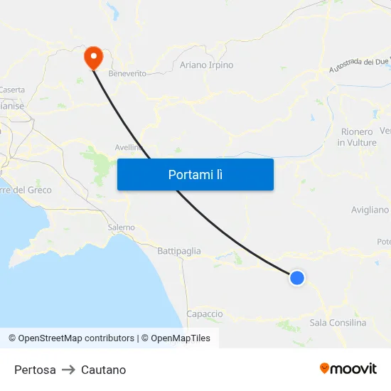 Pertosa to Cautano map