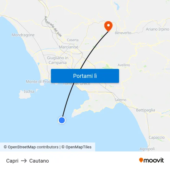 Capri to Cautano map