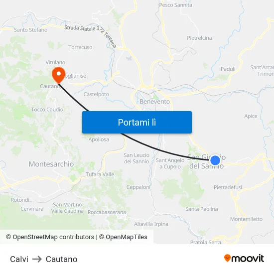 Calvi to Cautano map