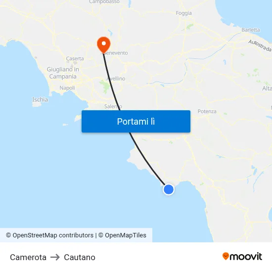 Camerota to Cautano map