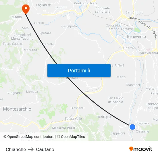 Chianche to Cautano map