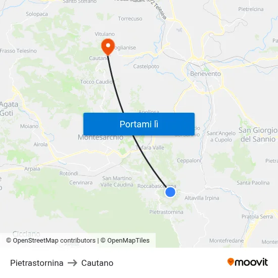 Pietrastornina to Cautano map