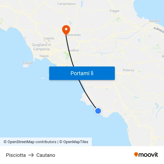 Pisciotta to Cautano map