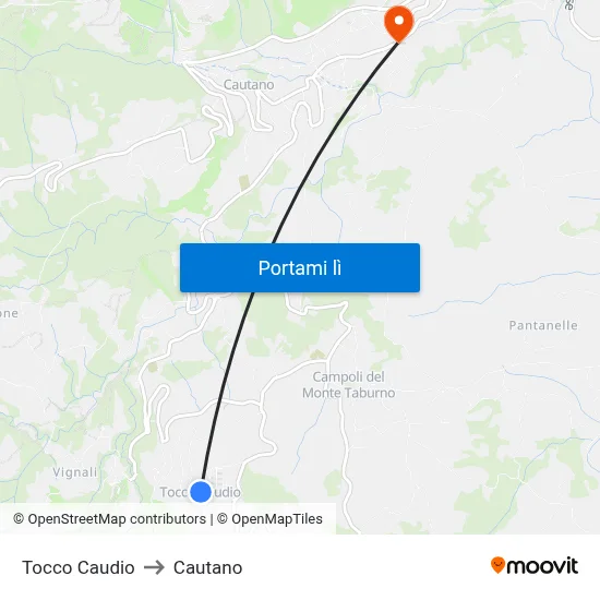 Tocco Caudio to Cautano map