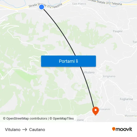 Vitulano to Cautano map