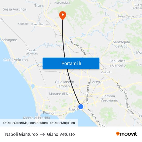 Napoli Gianturco to Giano Vetusto map