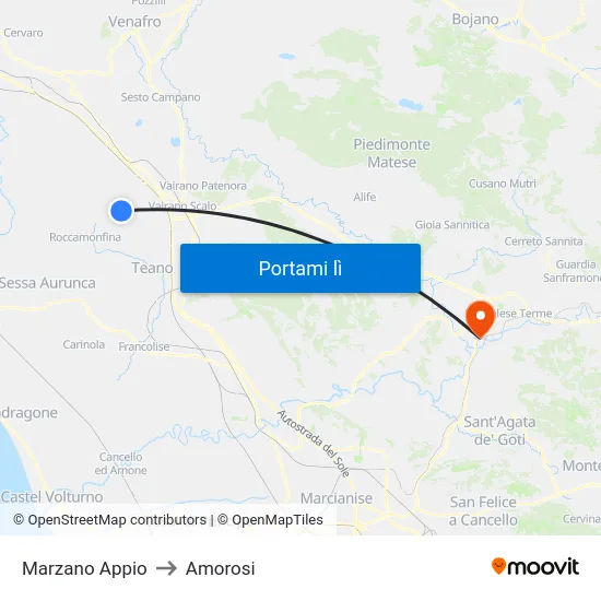 Marzano Appio to Amorosi map