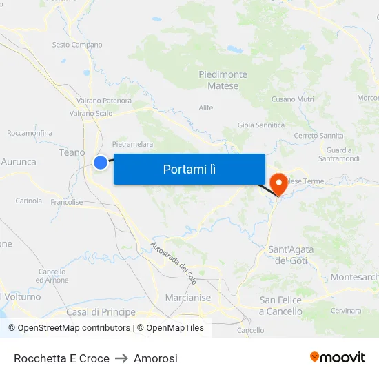 Rocchetta E Croce to Amorosi map