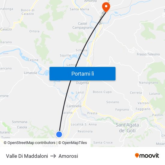 Valle Di Maddaloni to Amorosi map