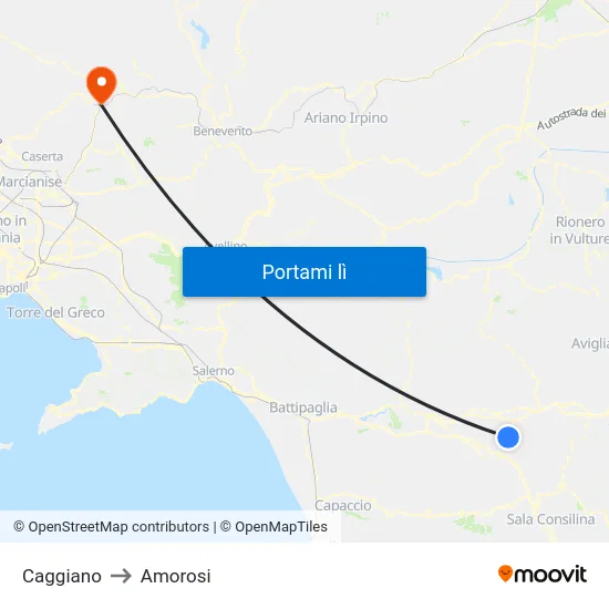 Caggiano to Amorosi map