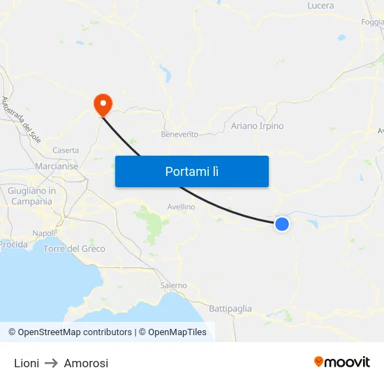 Lioni to Amorosi map
