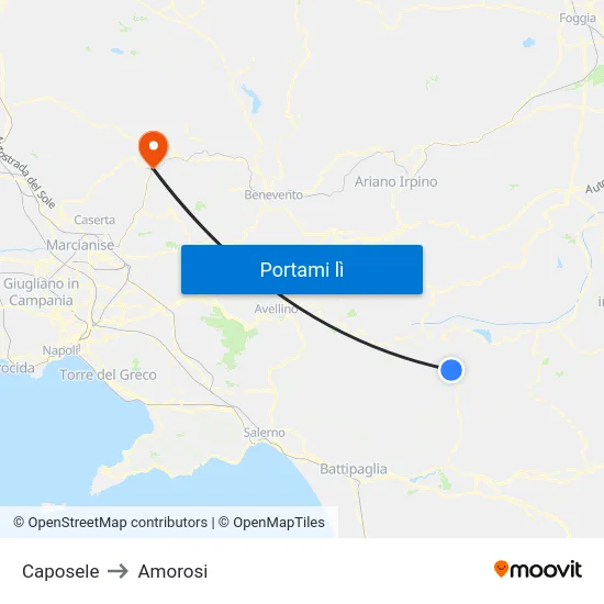 Caposele to Amorosi map