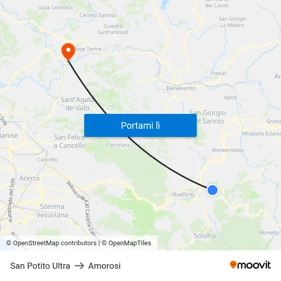 San Potito Ultra to Amorosi map
