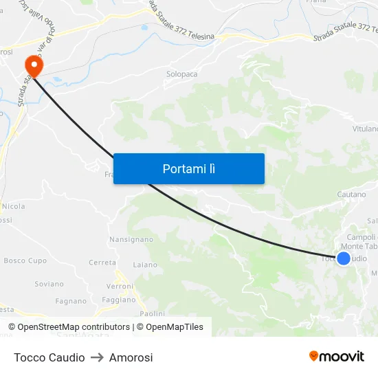 Tocco Caudio to Amorosi map