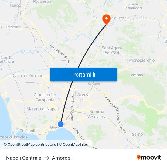 Napoli Centrale to Amorosi map