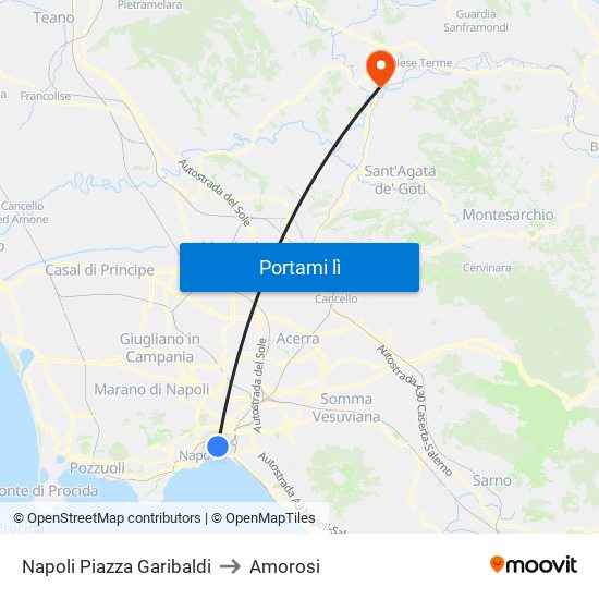 Napoli Piazza Garibaldi to Amorosi map