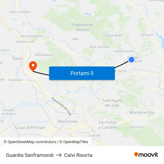 Guardia Sanframondi to Calvi Risorta map