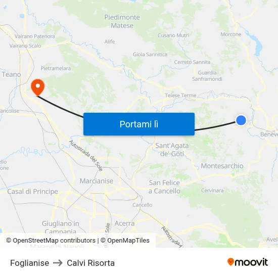 Foglianise to Calvi Risorta map