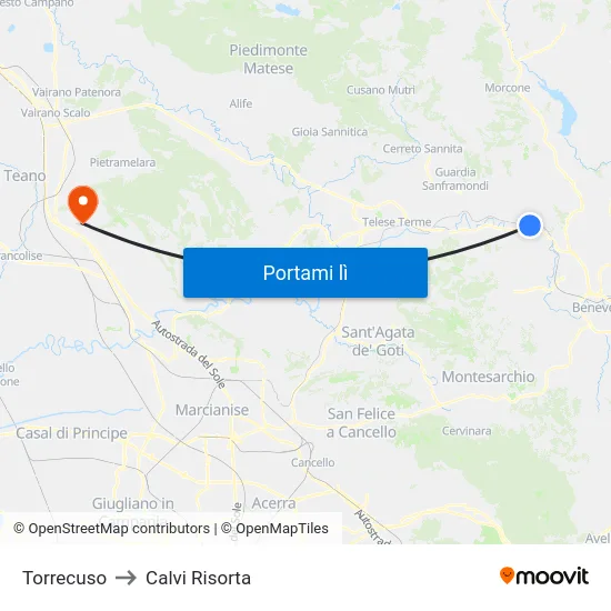 Torrecuso to Calvi Risorta map