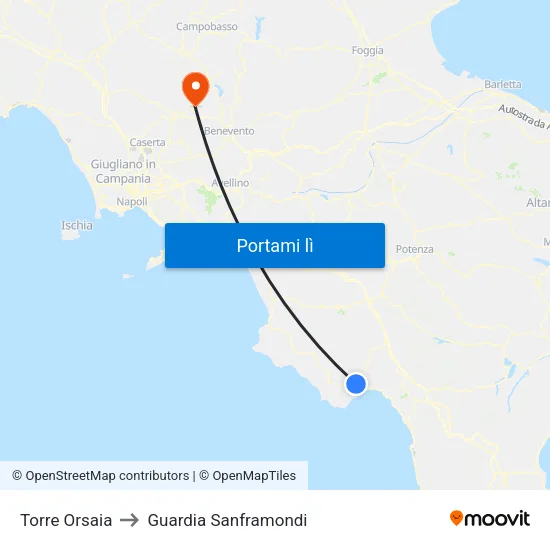 Torre Orsaia to Guardia Sanframondi map