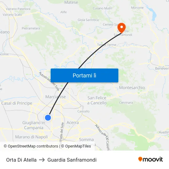 Orta Di Atella to Guardia Sanframondi map