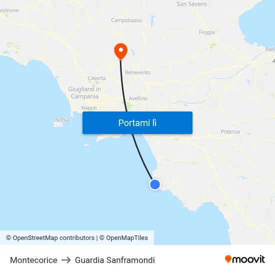 Montecorice to Guardia Sanframondi map
