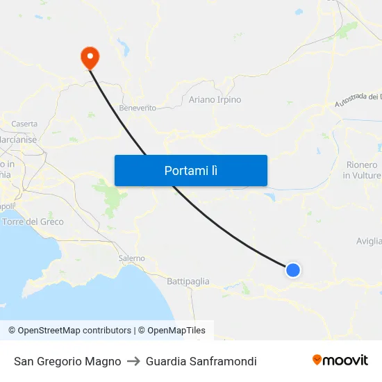 San Gregorio Magno to Guardia Sanframondi map