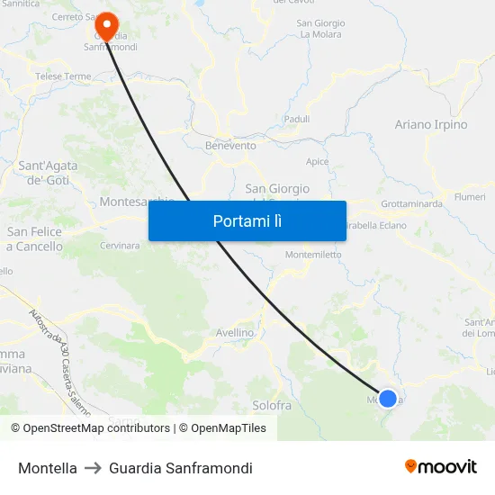 Montella to Guardia Sanframondi map