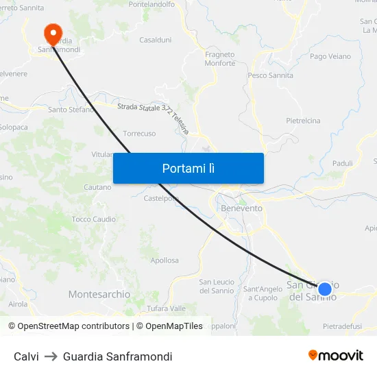 Calvi to Guardia Sanframondi map