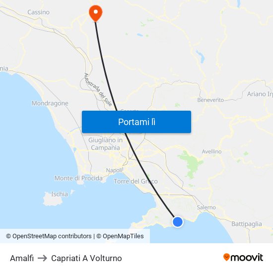Amalfi to Capriati A Volturno map