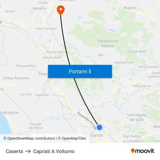 Caserta to Capriati A Volturno map
