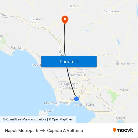 Napoli Metropark to Capriati A Volturno map