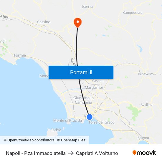 Napoli - P.za Immacolatella to Capriati A Volturno map