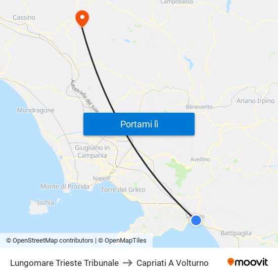 Lungomare Trieste Tribunale to Capriati A Volturno map