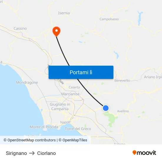 Sirignano to Ciorlano map