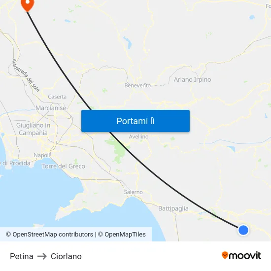 Petina to Ciorlano map