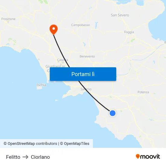 Felitto to Ciorlano map