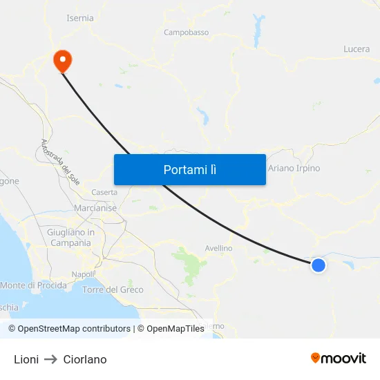 Lioni to Ciorlano map