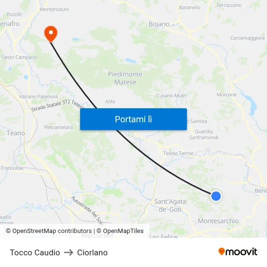 Tocco Caudio to Ciorlano map
