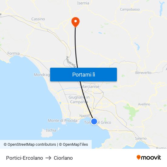 Portici-Ercolano to Ciorlano map