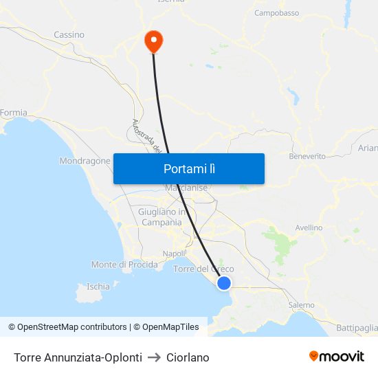 Torre Annunziata-Oplonti to Ciorlano map