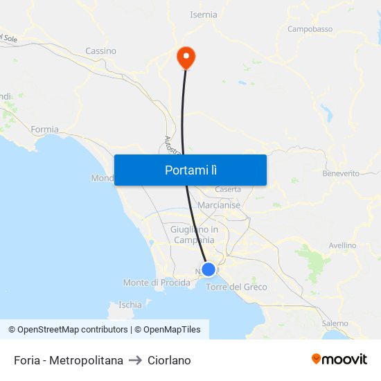 Foria - Metropolitana to Ciorlano map