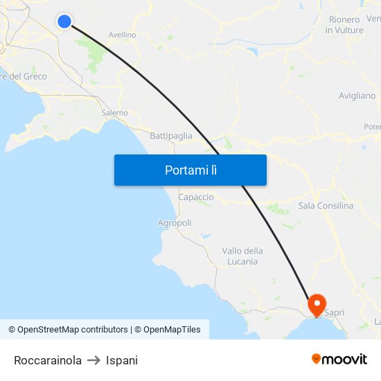 Roccarainola to Ispani map