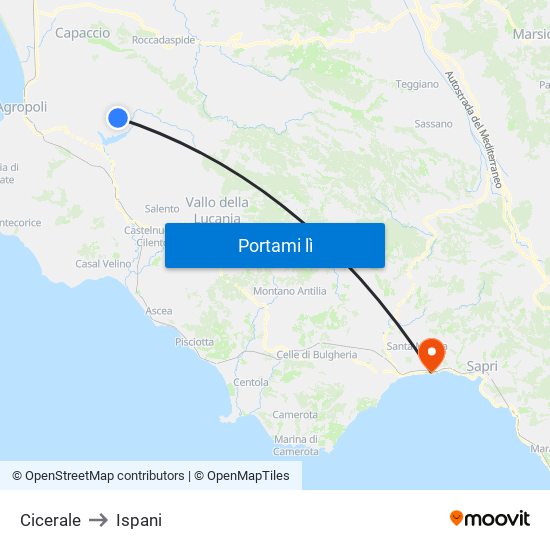 Cicerale to Ispani map